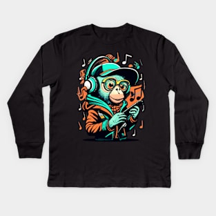 Monkey Music Colourful Musicians Animal Theme Animal Jungle Art Monkey Kids Long Sleeve T-Shirt